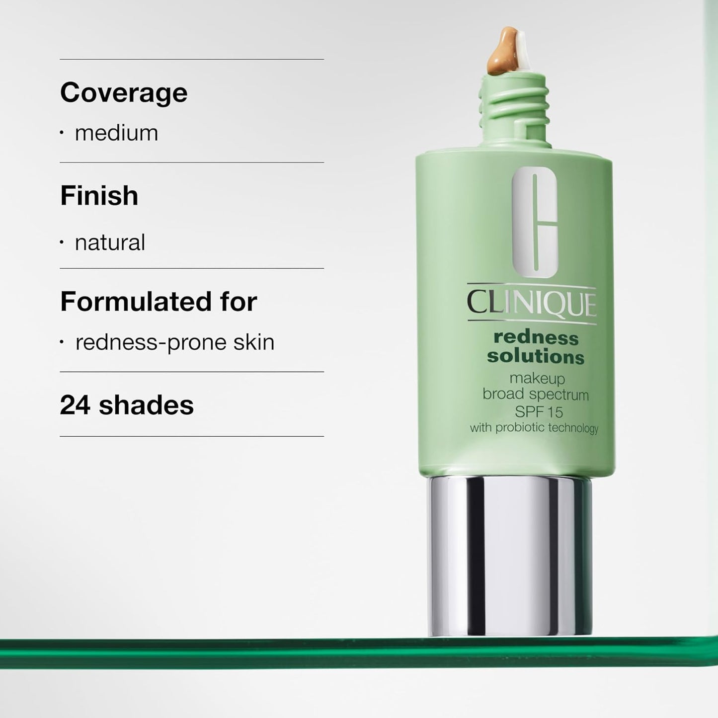 Clinique Redness Solutions Liquid Foundation - SPF 15, Probiotic Formula for Redness-Prone Skin | Medium Coverage, Natural Finish