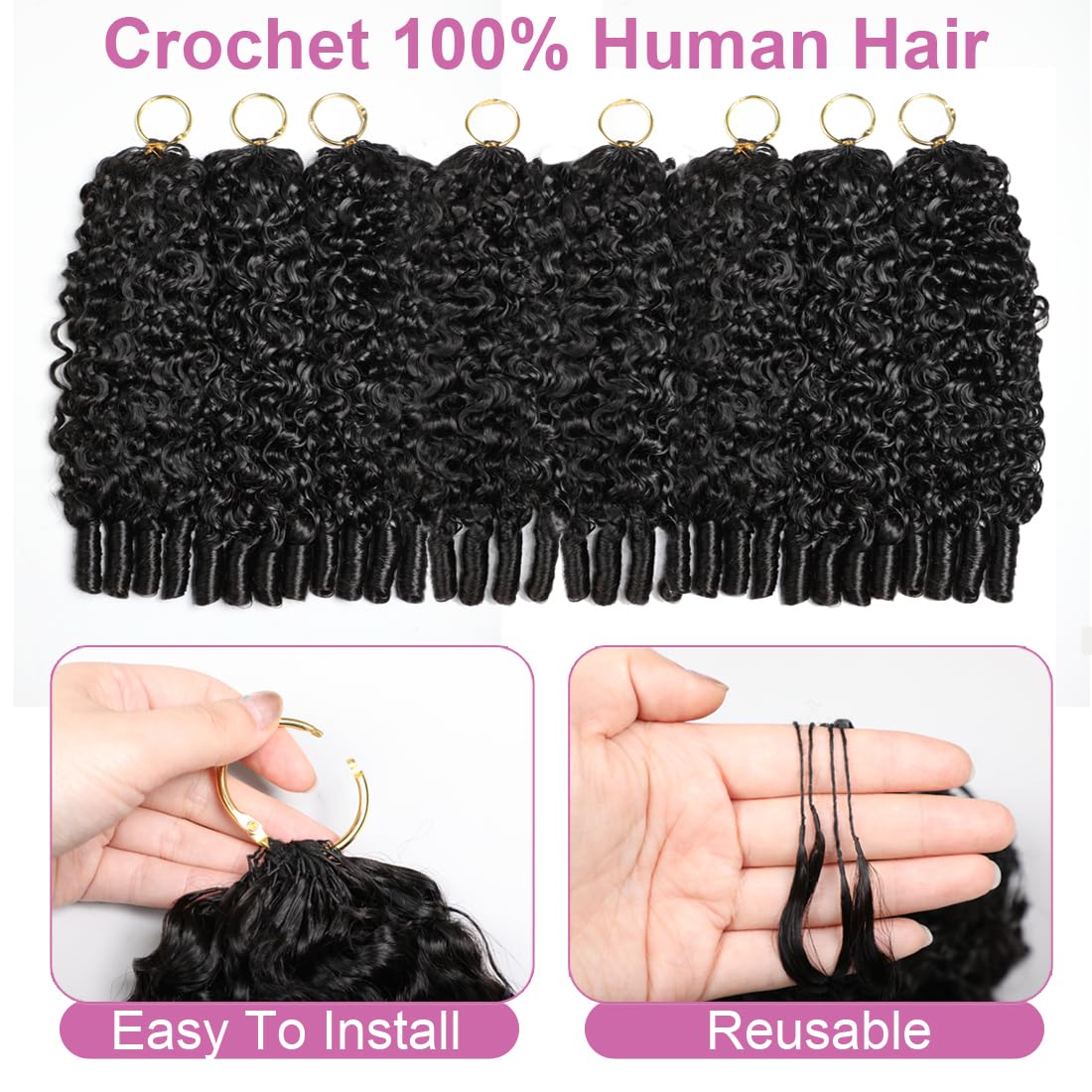 Burmese Curly Crochet Hair - 20 Inch 60g Knotless Pre-Separated Bundles | Invisible Miracle Knots, Reusable Virgin Hair Extensions