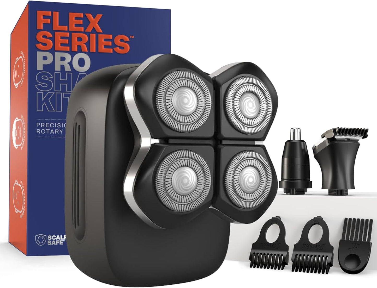 Electric Head & Body Hair Shaver - Cordless Rechargeable Wet/Dry Razor with Rotary Blades, Clippers & Trimmer | Waterproof Design