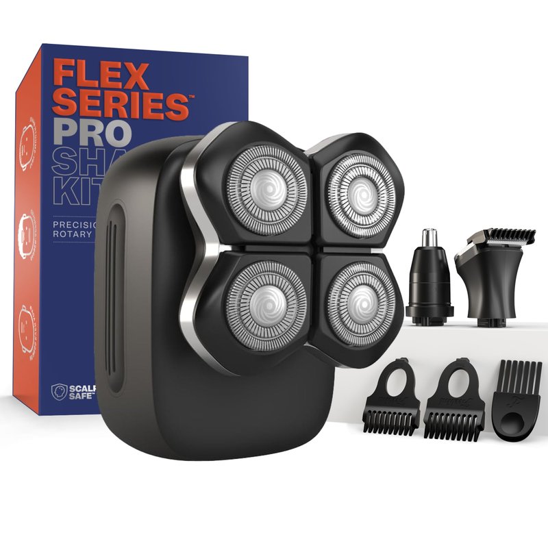 Freebird Electric Head & Body Hair Shaver - Mens Cordless Waterproof Razor with Rotary Blades (FlexSeries Pro, Shaver Kit)