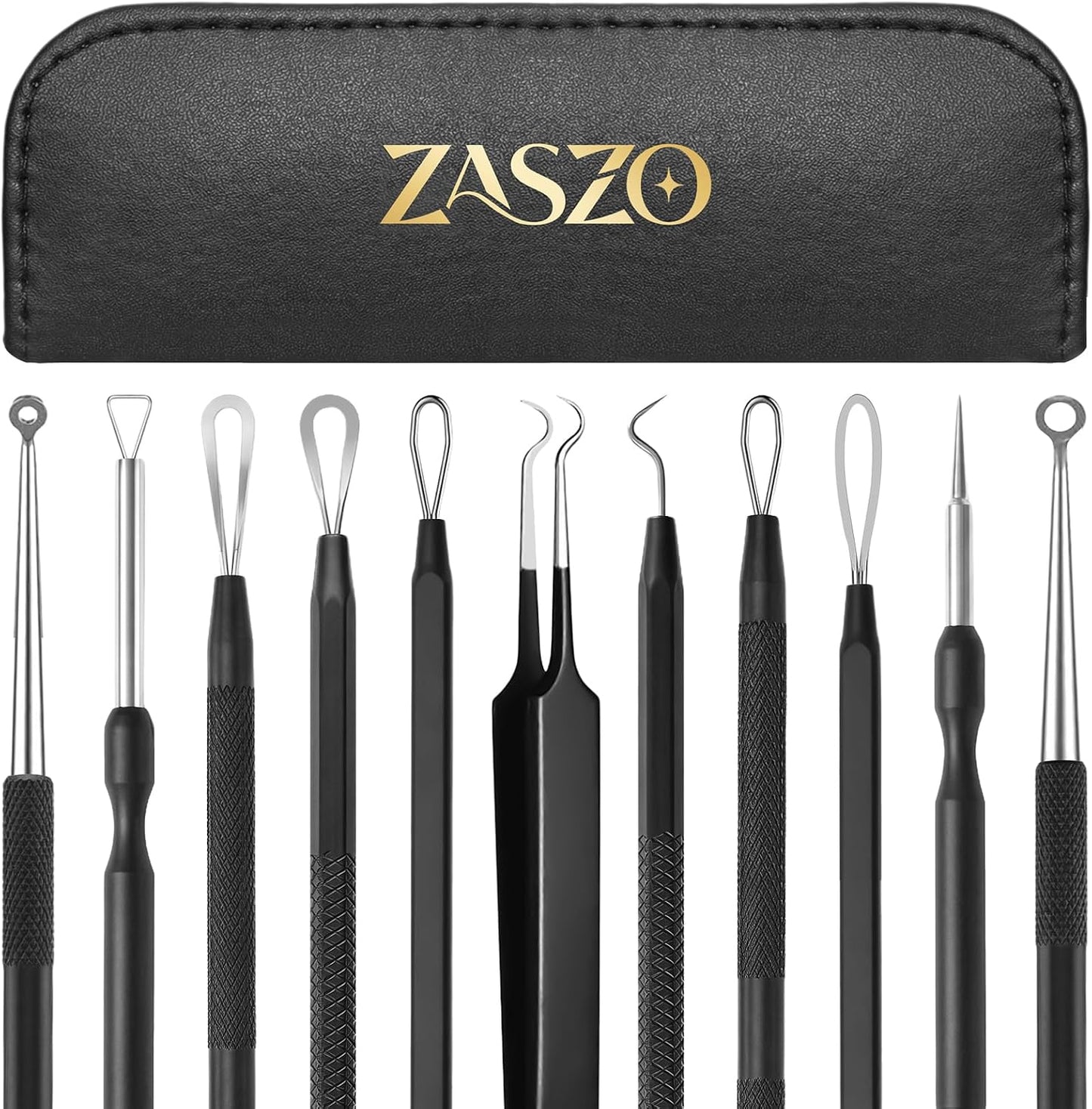 Pimple Extractor Tool Kit - 6 Stainless Steel Blackhead Remover Tools with Leather Case