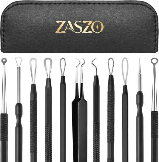 Pimple Extractor Tool Kit - 6 Stainless Steel Blackhead Remover Tools with Leather Case