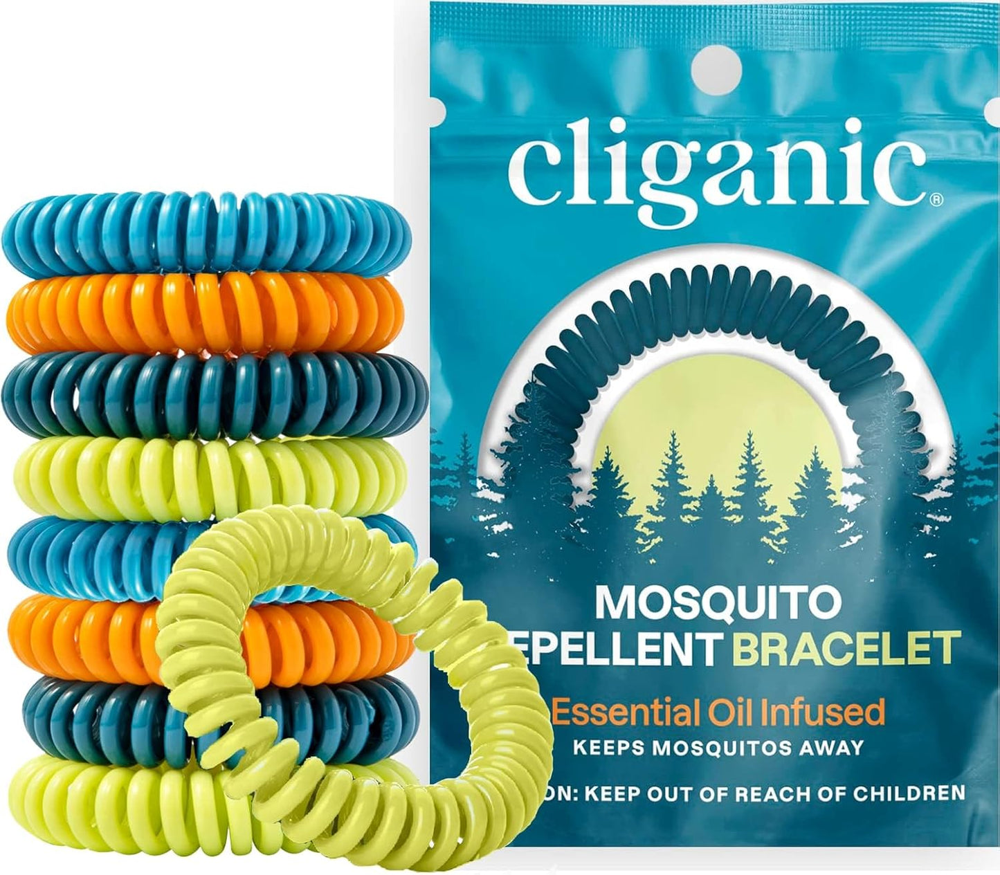 Cliganic Mosquito Repellent Bracelets - DEET-Free Natural Bands for Adults & Kids | 10 Pack, Individually Wrapped