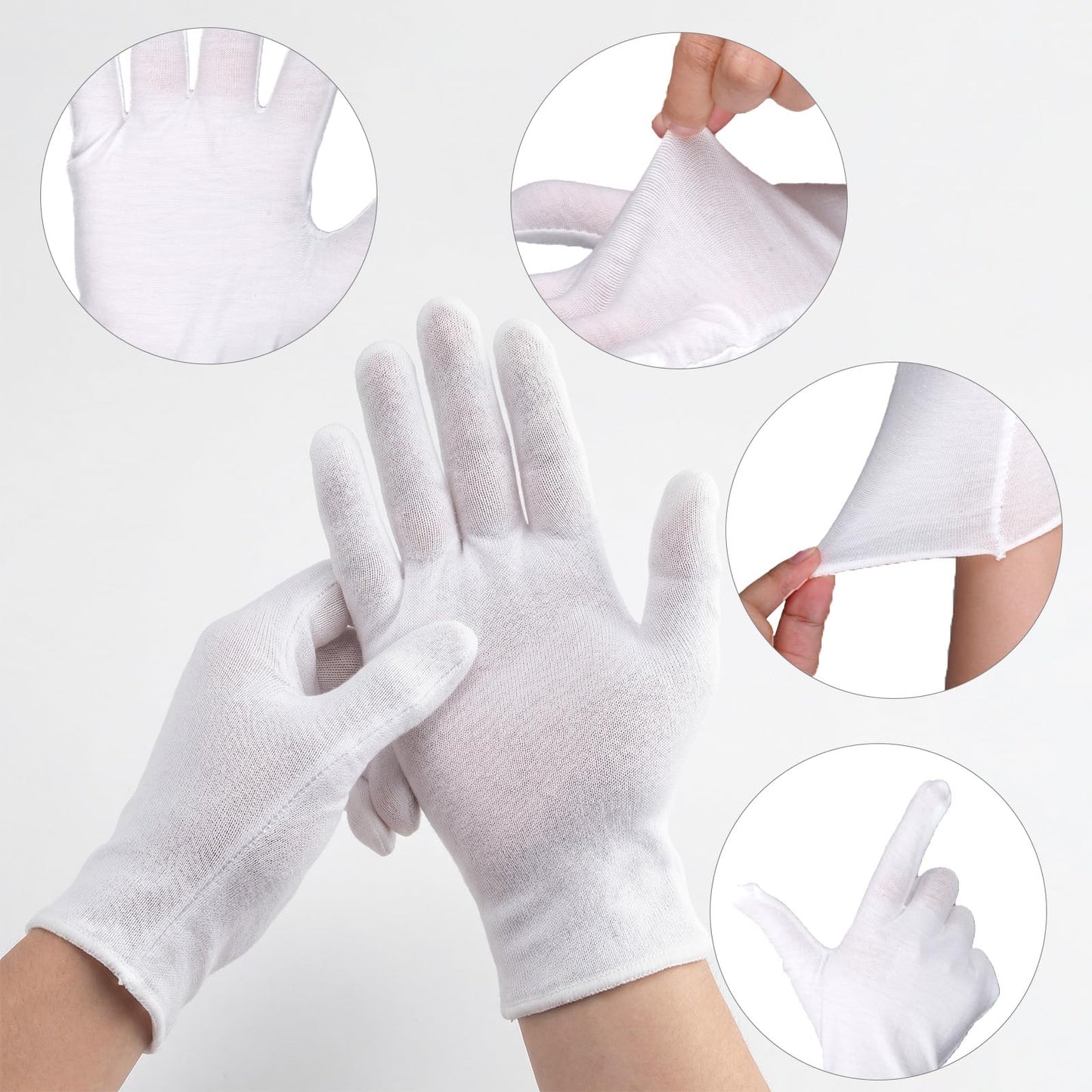 32 Pcs White Cotton Gloves, Moisturizing Sleep Gloves for Dry Hands Eczema, Reusable Gloves for Jewelry Art Inspection & Cosplay