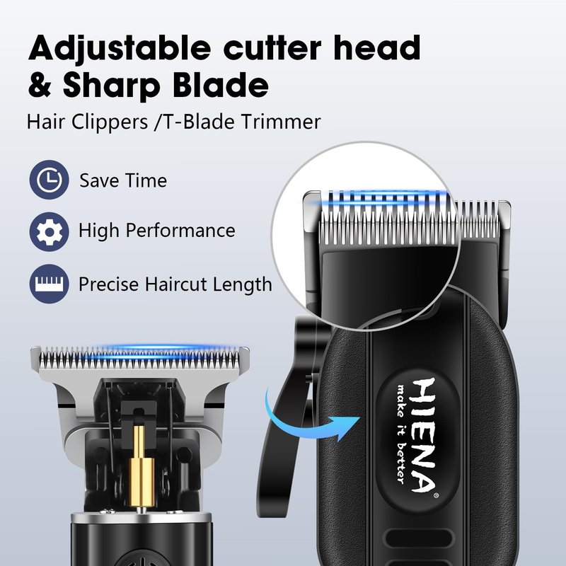 HIENA PRO Professional Hair Clippers Set for Men Cordless Hair Cutting Kit Barber Kit Rechargeable Clippers and Trimmers Set Clipper Set for Barbers with LED Display, Gifts for Men, (Black)