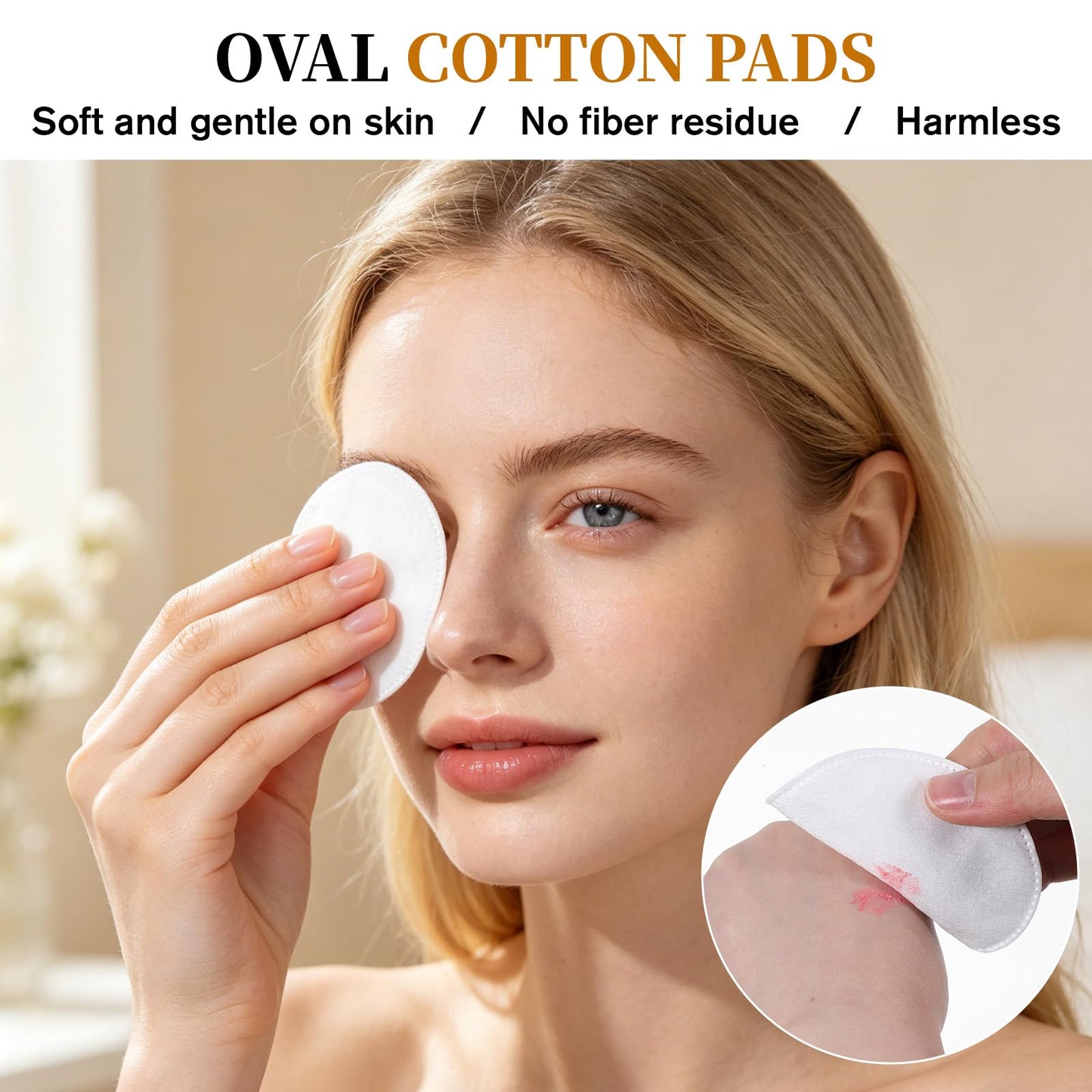 100 Pcs Large Oval Cotton Pads, Soft Lint-Free Cotton Pads for Face Facial Pad forMakeup Removal, Nail Polish, Skincare, Cleansing Face and Toner Application Use Wet or Dry