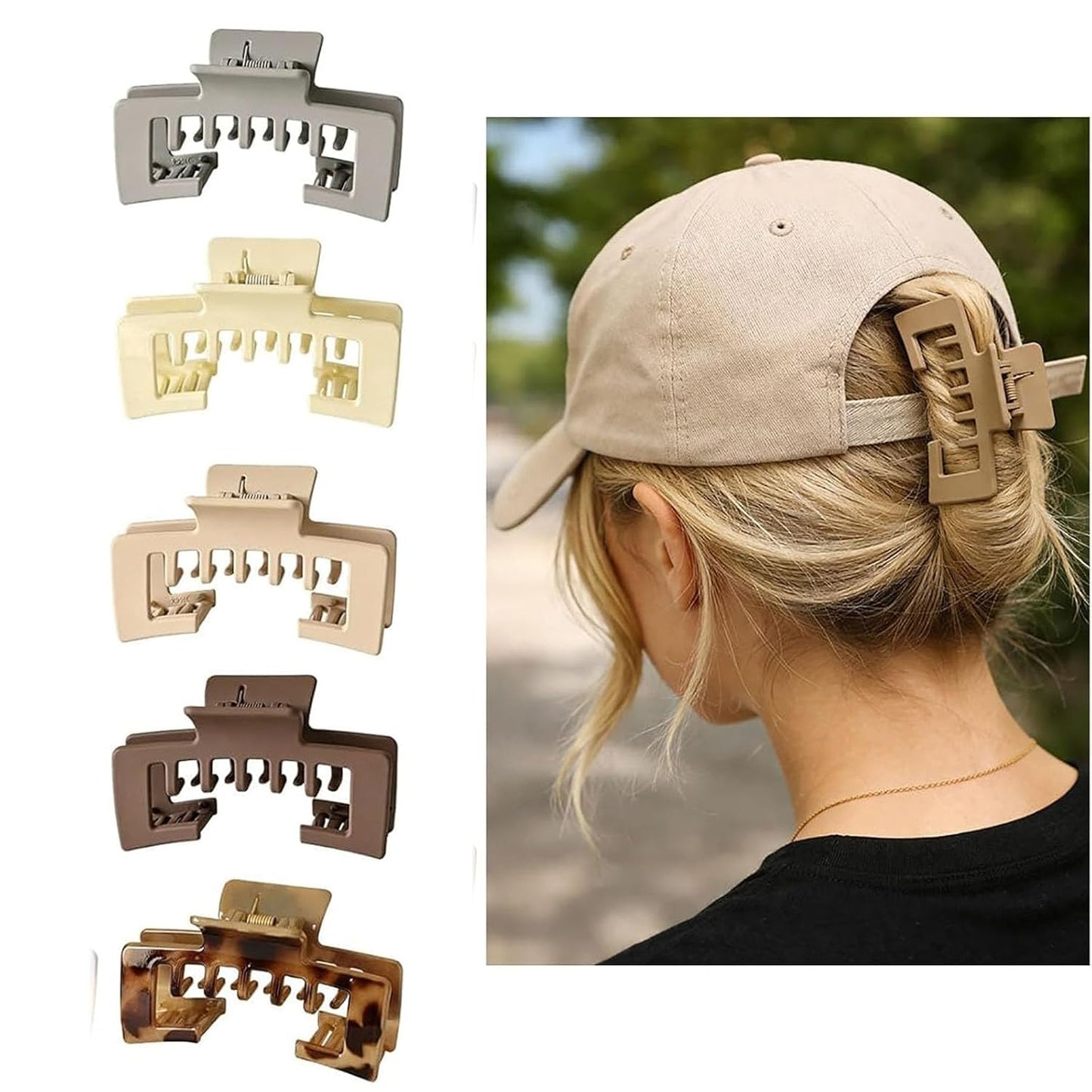 Large Hair Claw Clip for Baseball Caps - Non-Slip Strong Hold for Thick Hair | 5PCS