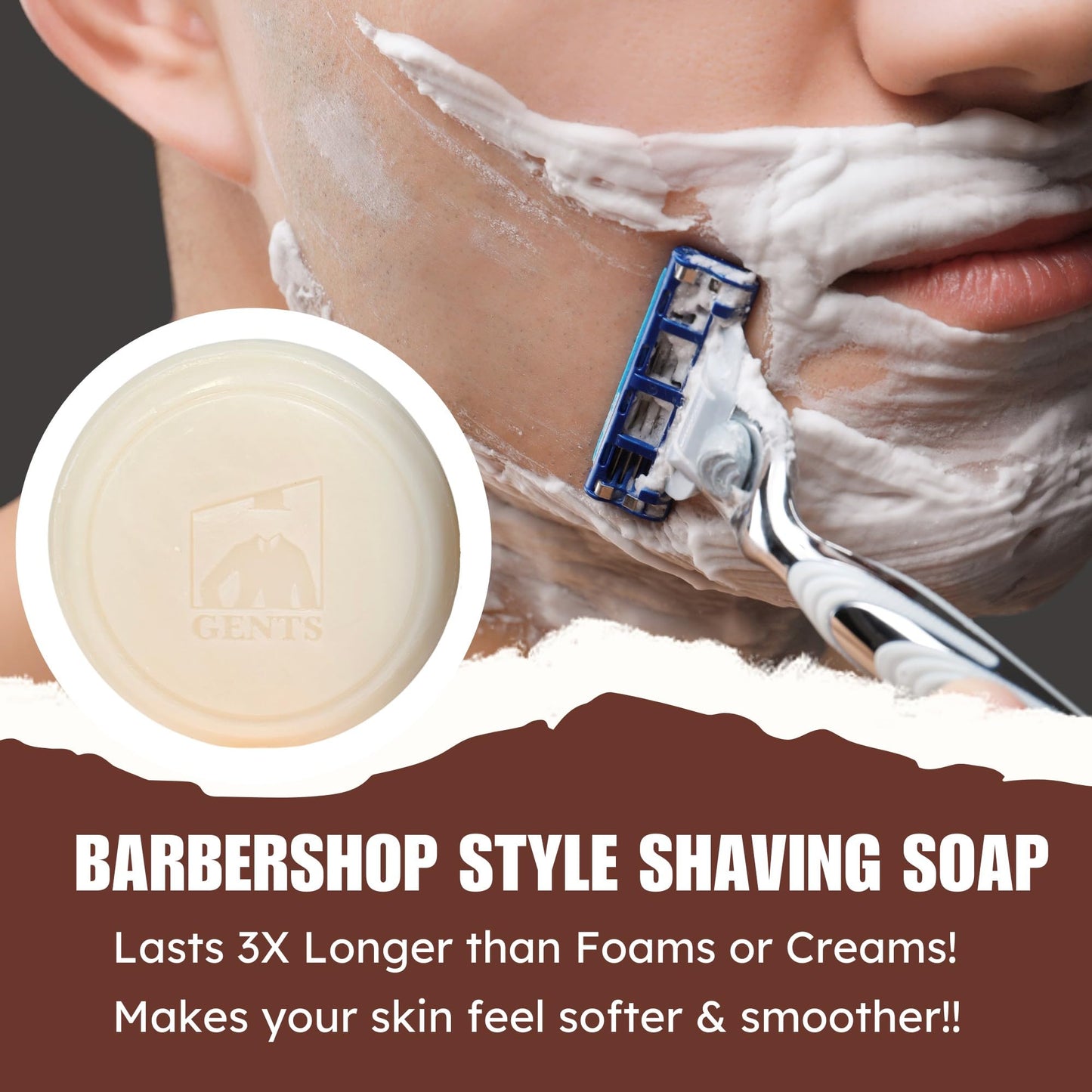 GENTS 97% All Natural Shave Soap - Creates a Rich Lather Foam for Wet Shaving Experience (3 Pack Sandalwood) Birthday Gift