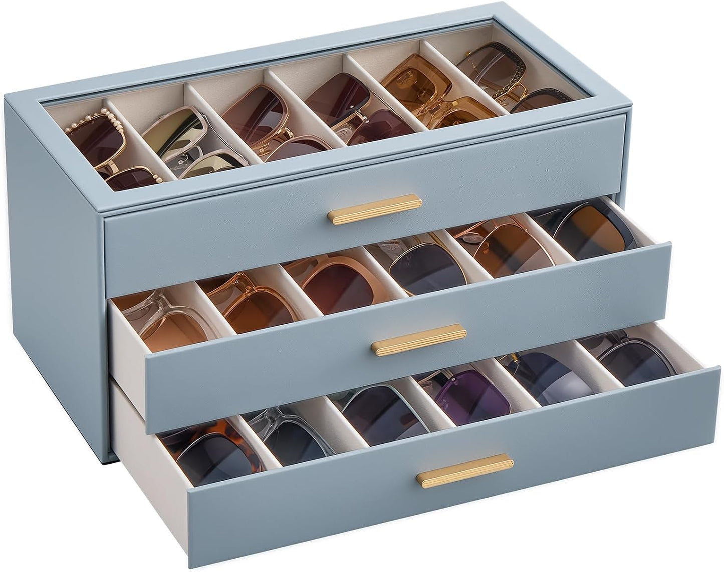 Sunglasses Storage Box for Women - Clear Top Eyewear Organizer | Stylish Display Case