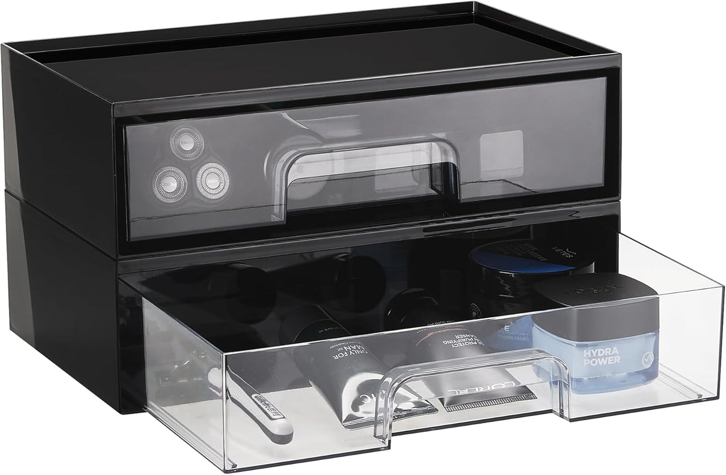 Clear Stackable Storage Drawers - 12.1''W Acrylic Organizers for Makeup, Cosmetics & Beauty Supplies | 2 Pack