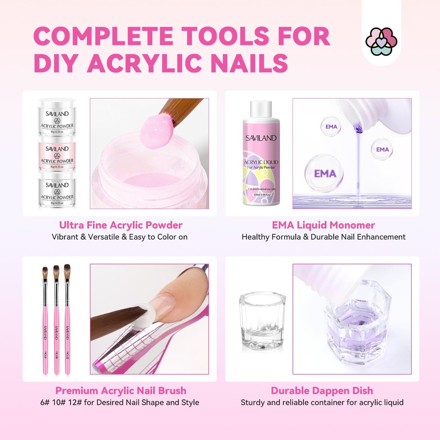 SAVILAND Acrylic Nail Kit with Everything: Professional Nails Kit Set for Beginner Acrylic Powder & Liquid Gel Polish Kit U V Light Full Nail Supplies Essential Tools DIY Home Salon Christmas Gift