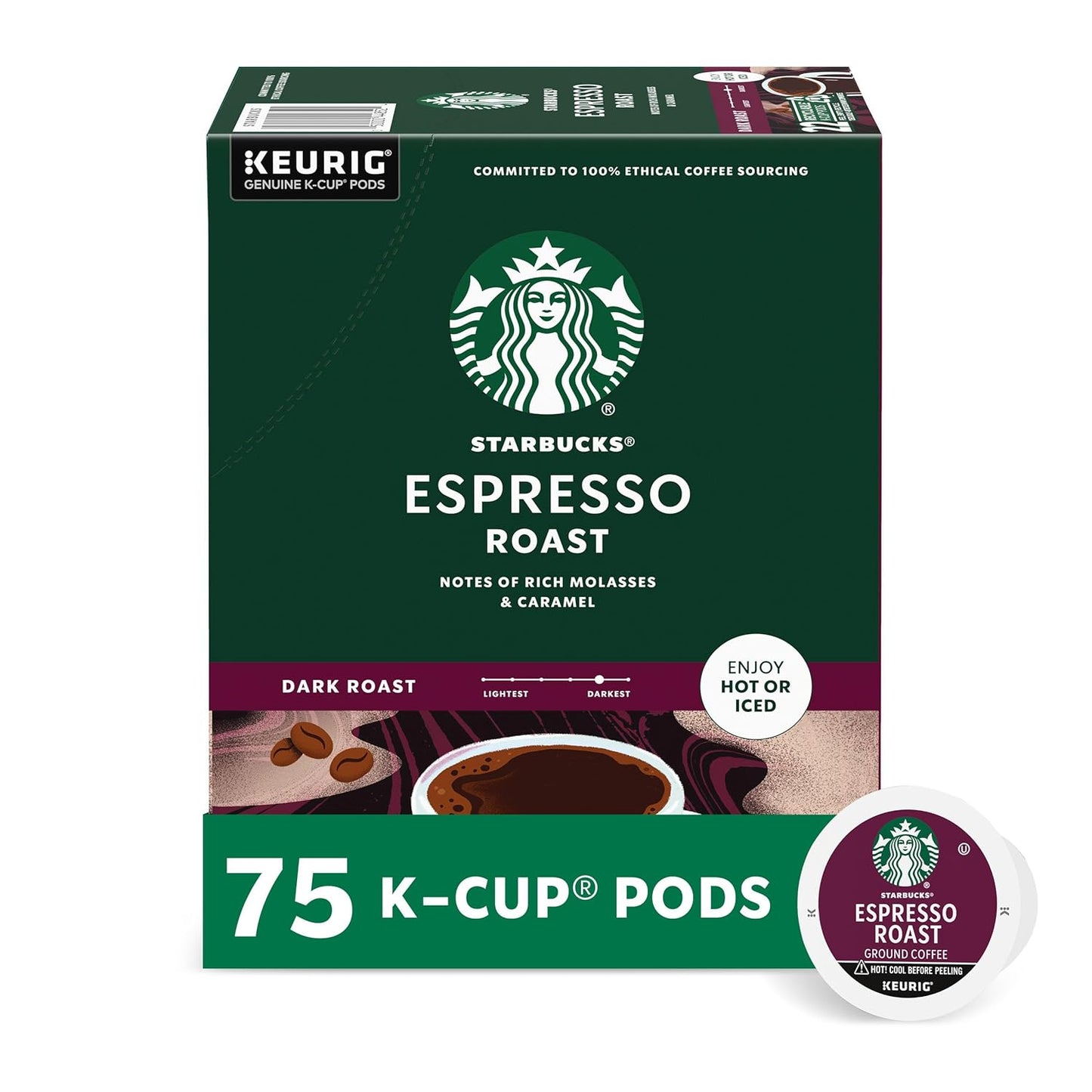 Starbucks K-Cup Coffee Pods - Dark Roast French Roast for Hot or Iced Coffee | 96 Count