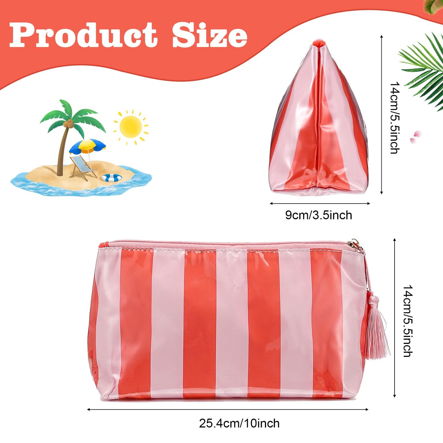 Yykazqe Striped Makeup Bag, PVC Waterproof Cosmetic Bag for Purse, Orange Travel Cosmetic Bags for Women