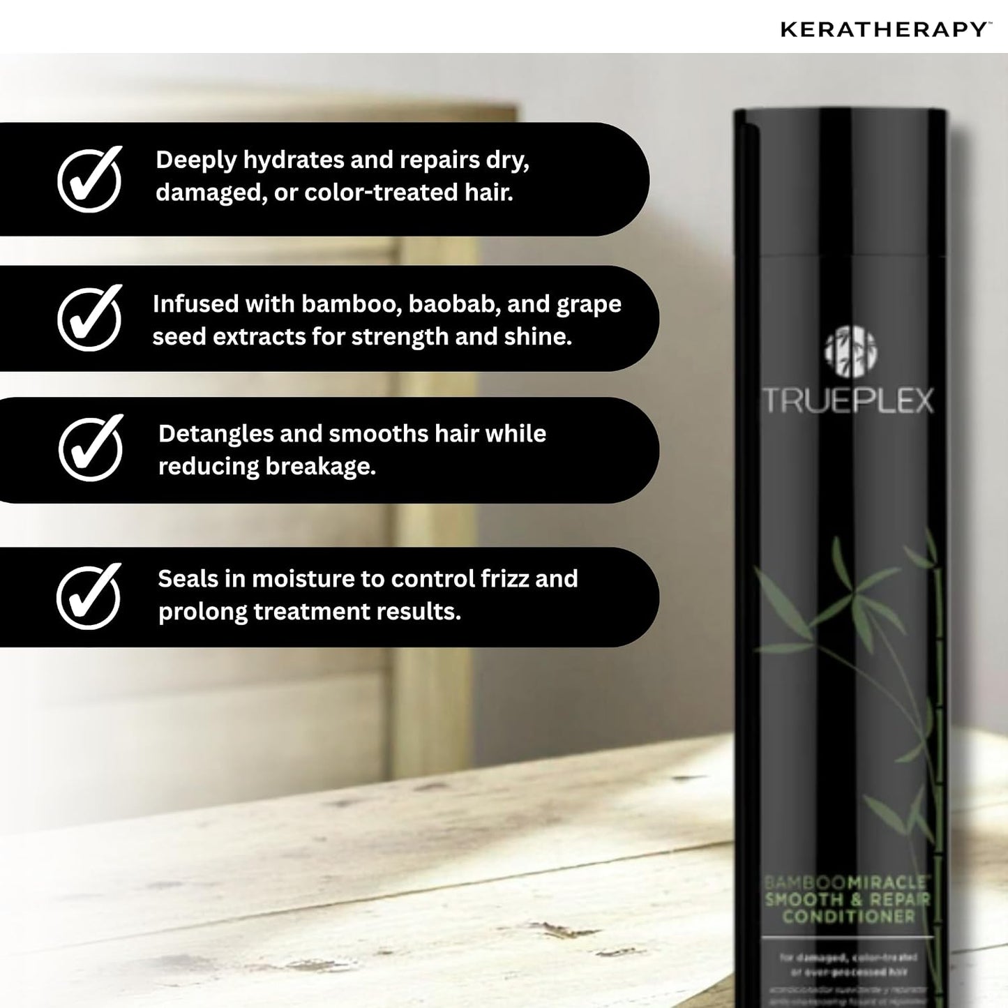 Bamboo Miracle Smooth & Repair Conditioner - Vegan Hydrating Formula for Damaged, Frizzy Hair | Grape Seed & Baobab Extract