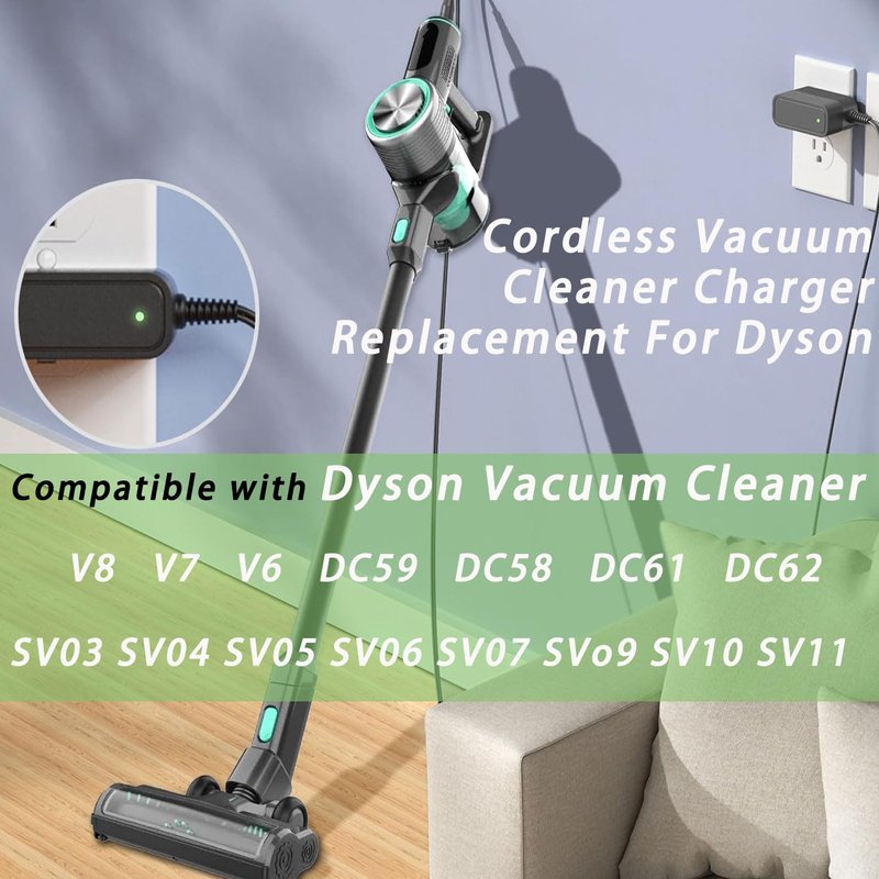26.1V Charger Replacement for Dyson V6 V7 V8 SV04 SV05 SV06 SV07 SV09 DC60 DC61 DC62 Cordless Vacuum Cleaner 229602-01 965875-07 AC/DC Charging Cable Power Supply Adapter 6.6FT Black