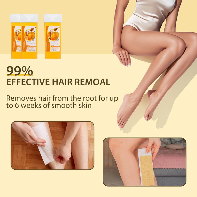 Roll on Wax Refill: 4 Honey Wax Roller Refill - At-Home Hair Removal Cartridge for Body Legs Arms (100g/3.53oz, 4 Pack)