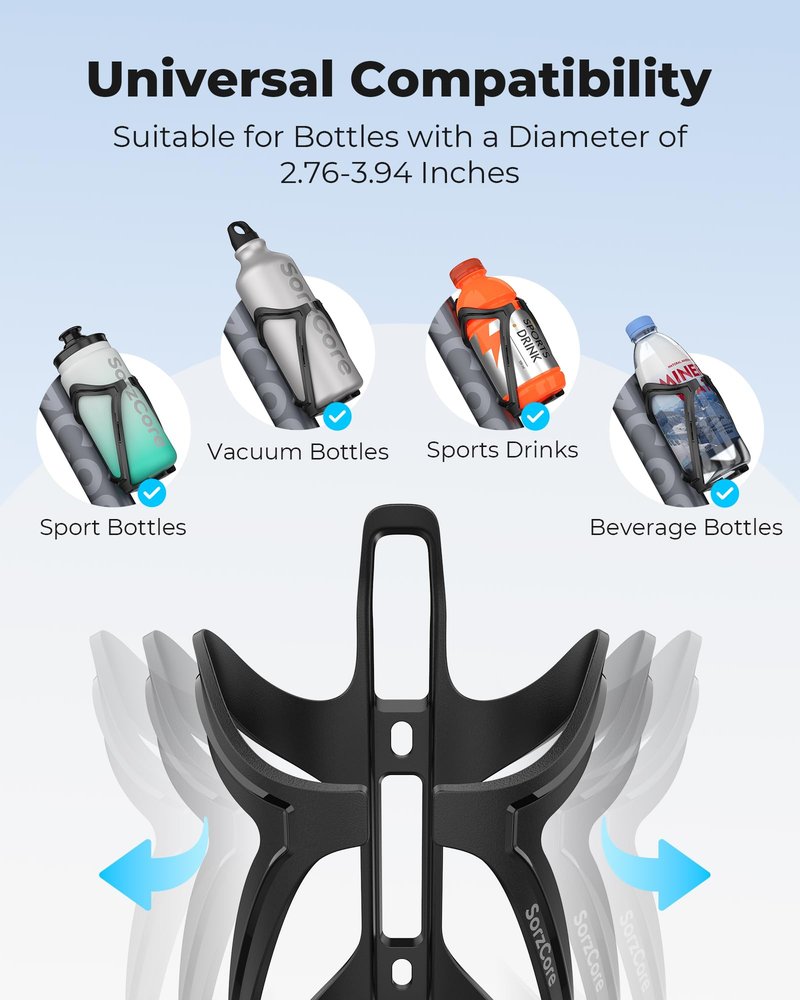SorzCore Bike Water Bottle Holder,1.2oz Lightweight Design,Sturdy Bike Cup Holder,Bicycle Bottle Cages with Screws Tool,Cycling Bike Water Bottle Cage for 2.76-3.94 inches Diameter Bottles,Black