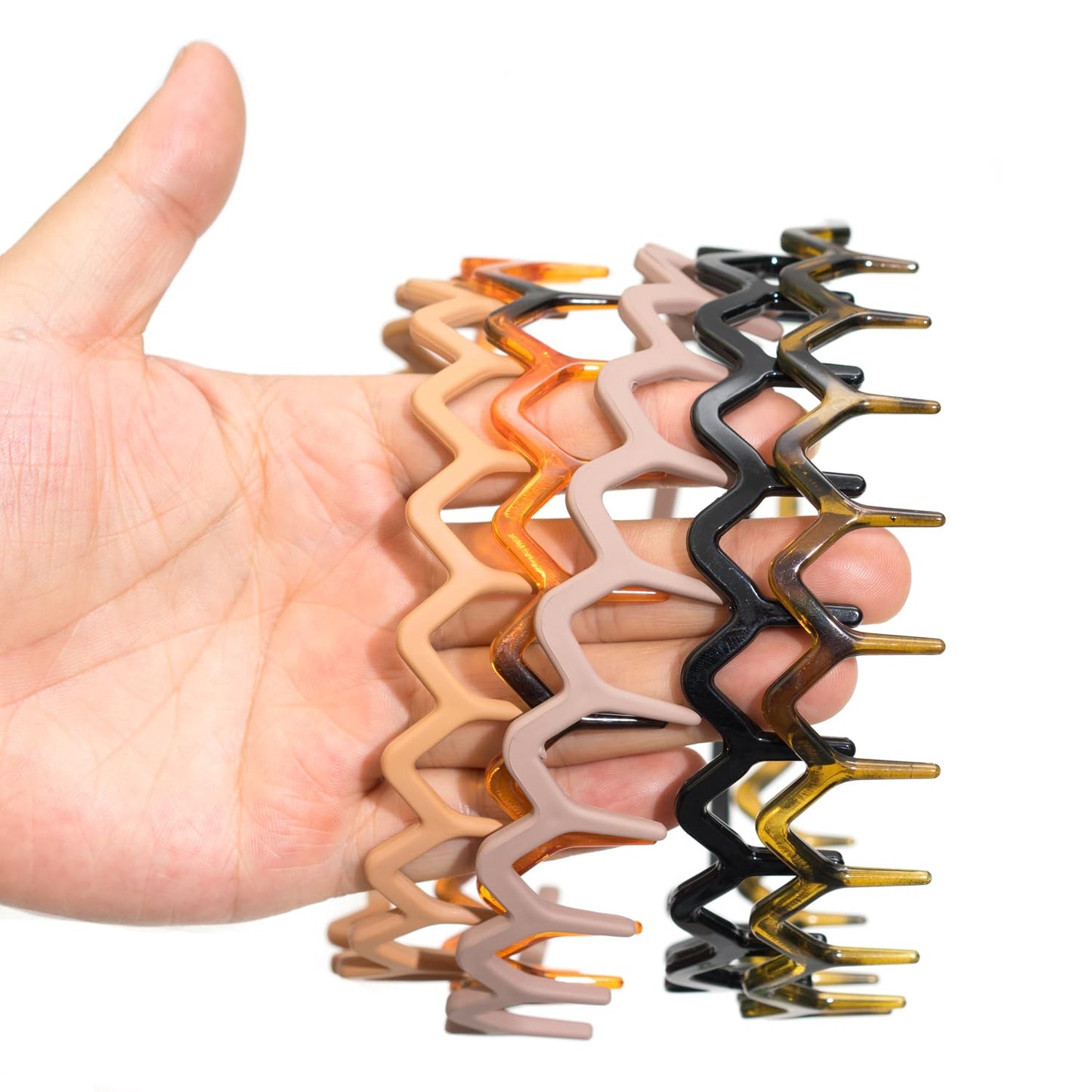 Zig Zag Headbands - 5 Pack Plastic Wavy Hair Bands with Comb Teeth | Unisex Hair Styling Accessories