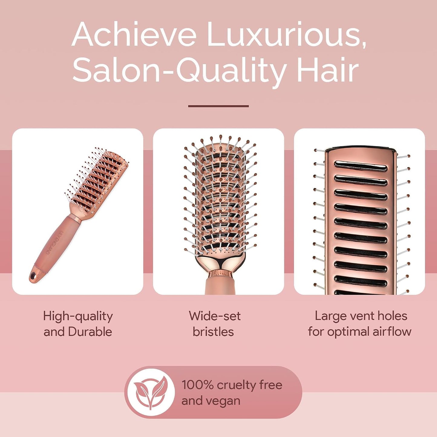 Lily England Vented Hair Brush - Easy Detangling Tool for Fine, Thick, Curly Hair | Rose Gold, Non-Slip Handle