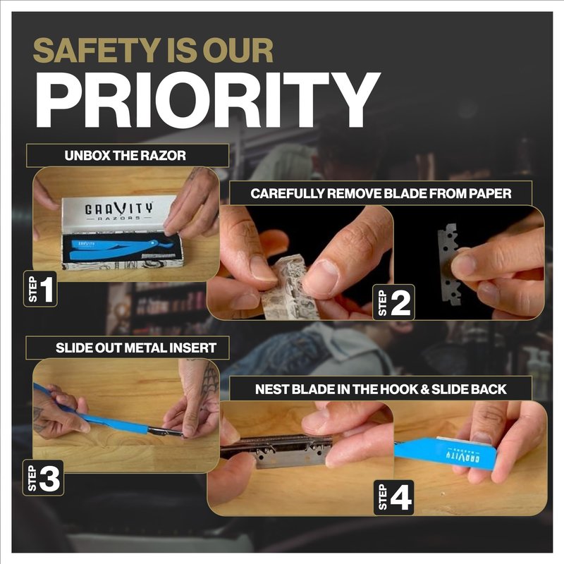 GRAVITY RAZORS Professional Straight Razor Kit – Ultra Exposure, Includes 10 Premium Blades, 2mm Exposed, Gold & Black