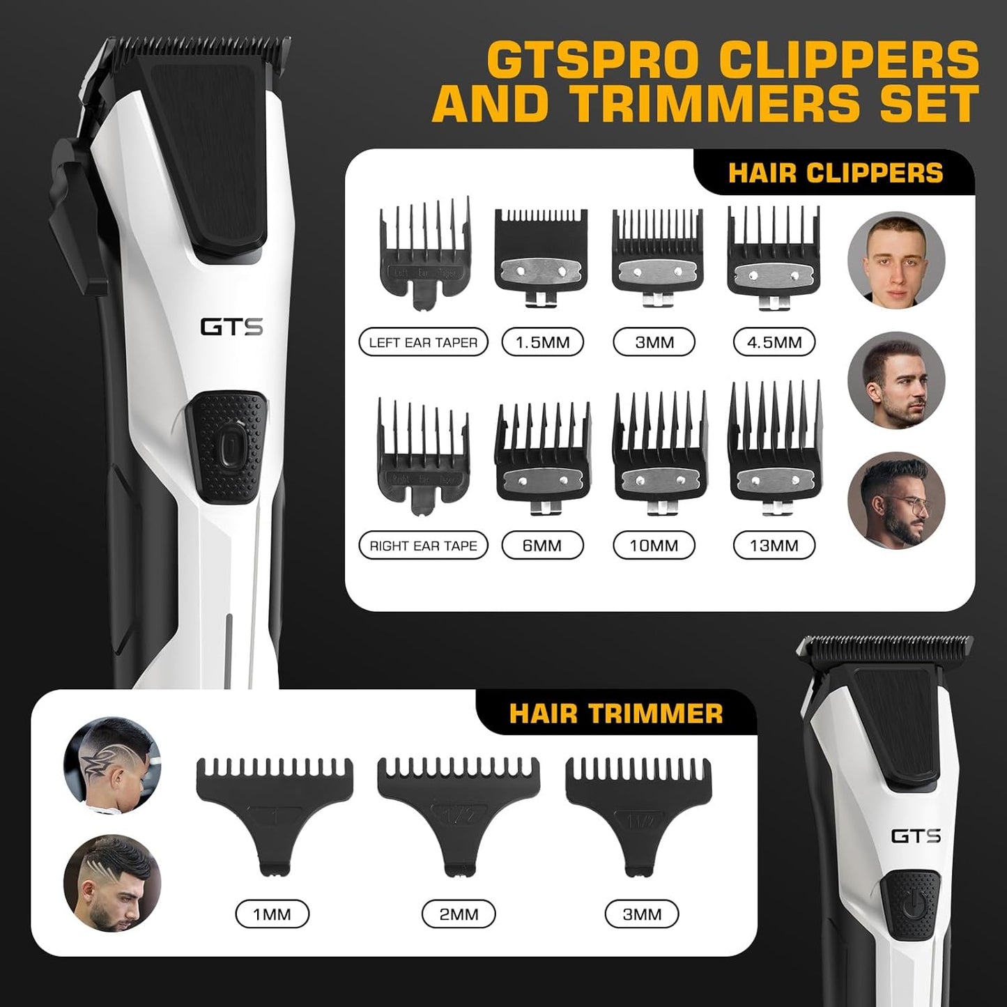 Professional Hair Clippers for Men - Cordless Barber Clipper Set with Trimmer | Fade Haircut Kit in White