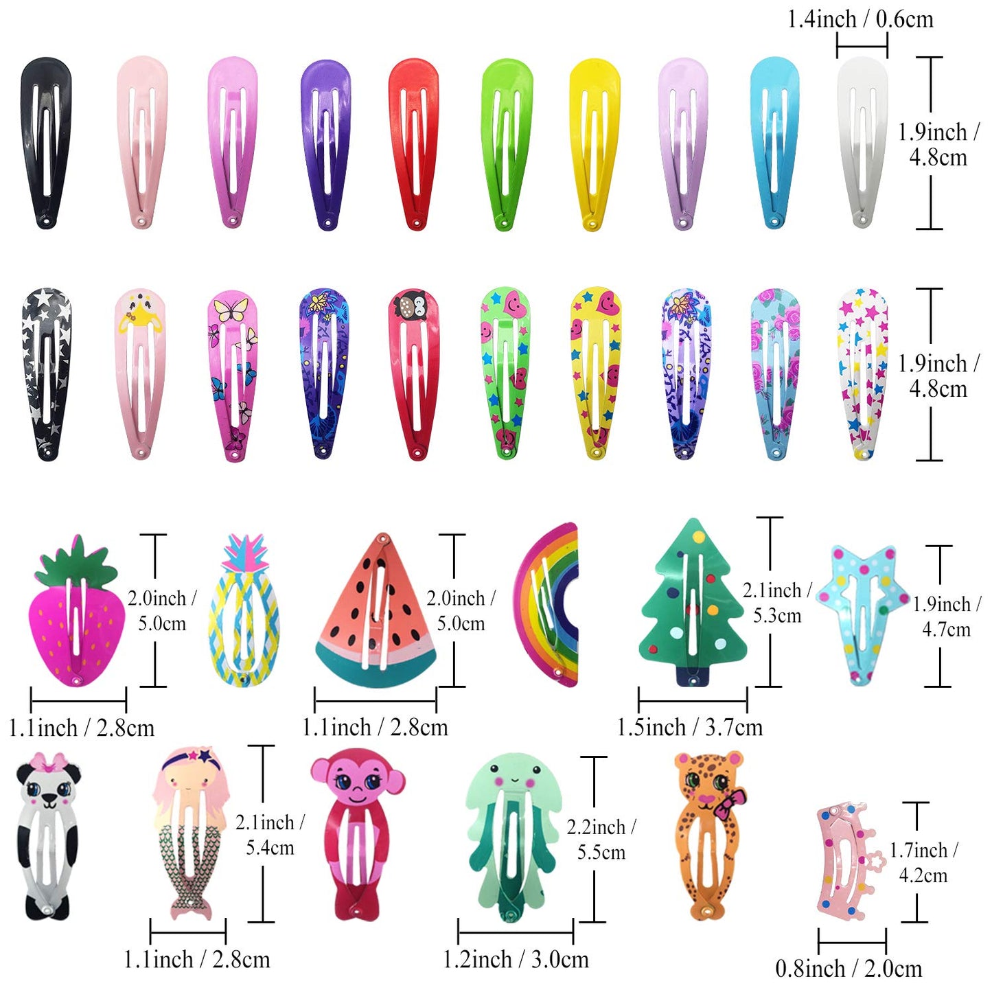 Funtopia Hair Clips for Girls - 100 Pcs No Slip Metal Snap Barrettes | Cute Candy Color Cartoon Designs
