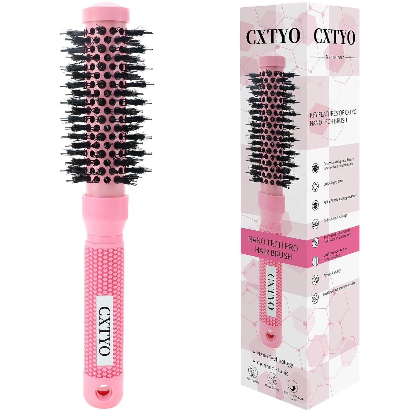 Round Brush for Blowouts - Small Nano Thermal Ceramic Hair Brush for Short Hair | Quick Drying & Salon Styling (2.4 Inch)