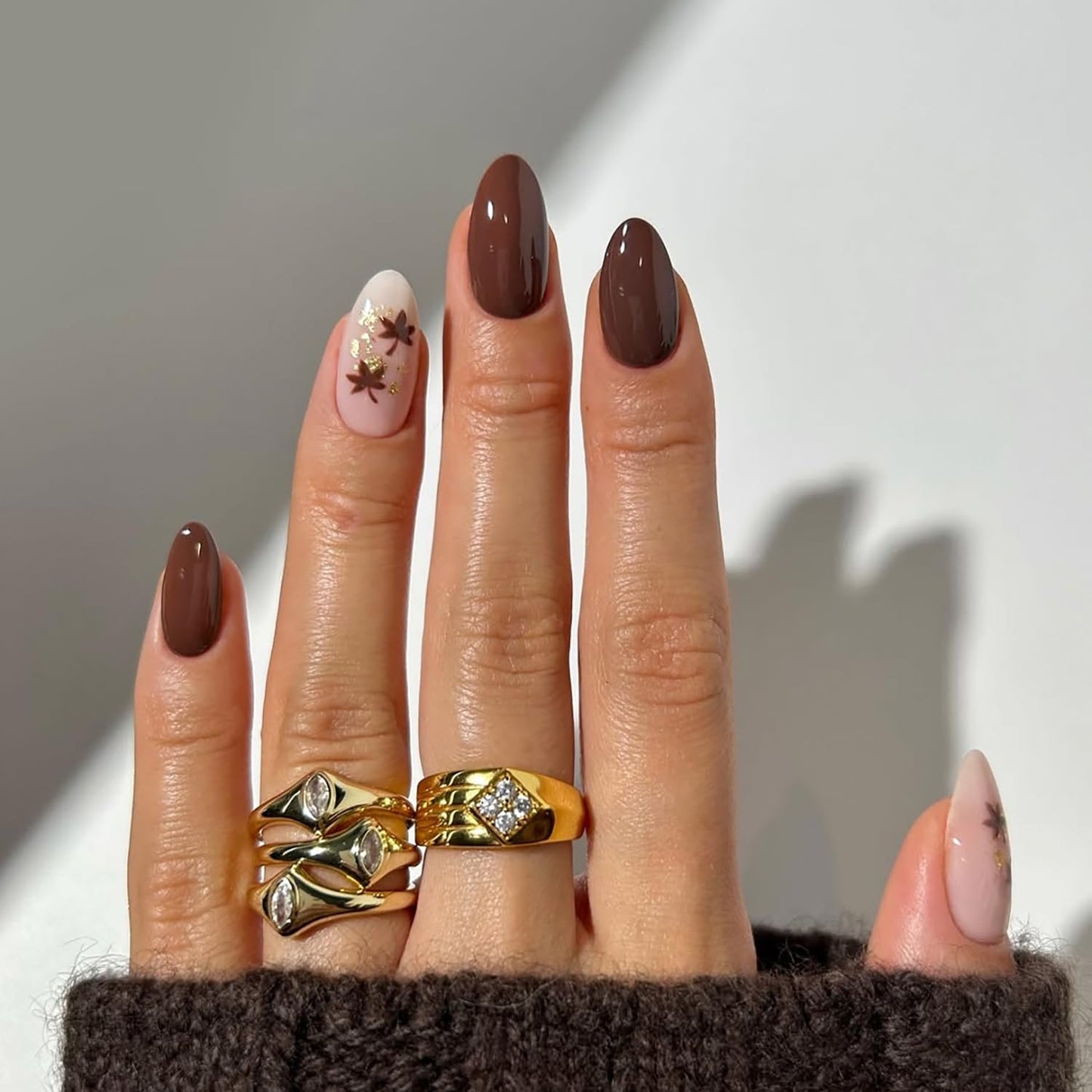 Short Press-On Almond Fake Nails - Rose Pink Acrylic with Glossy Stripe Designs | Reusable Full Cover Nails for Women