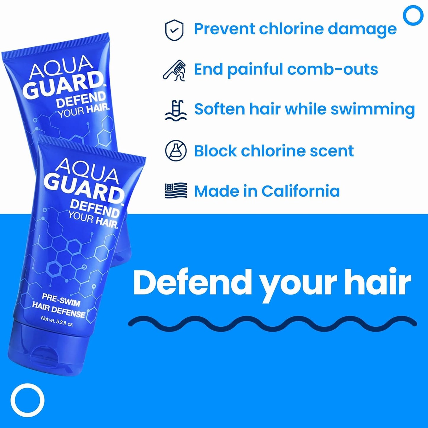 Aqua Guard Pre-Swim Hair Defense - Protect Hair from Chlorine Damage | Softens & Leaves Hair Smelling Great | 5.3 oz (2 Pack)