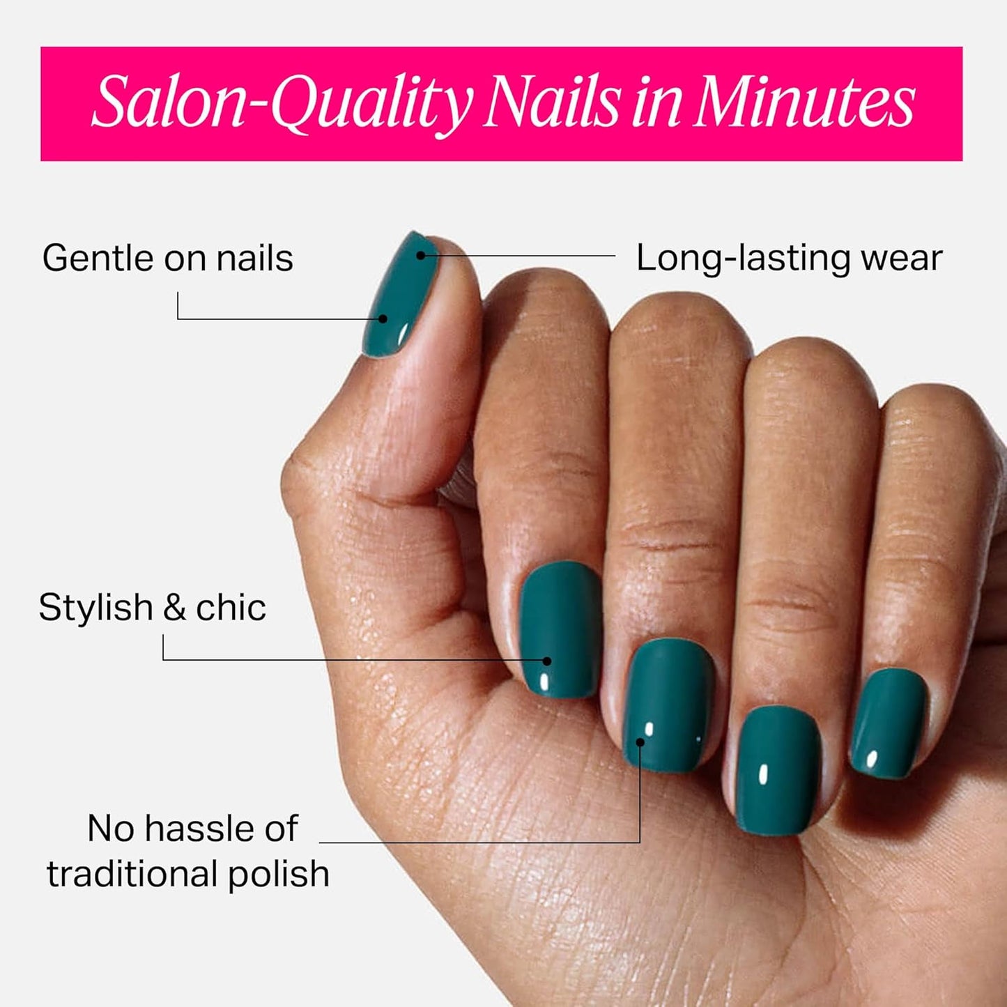 Press On Nails - Salon-Quality Reusable Fake Nails for Fast DIY Manicure | Exotic Emerald with Strong Hold Glue & Nail File