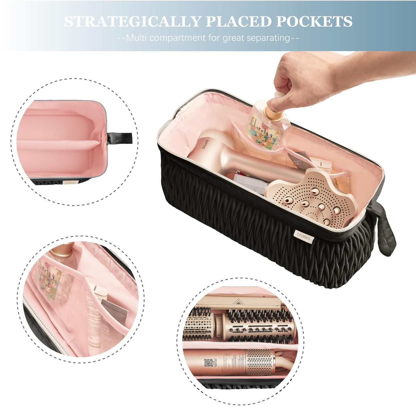 Leudes Dyson Airwrap Travel Case for Shark Hair Dryer Airstraight Flex Style Hair Attachment Tool Organizer Accessories Air Wrap Flat Curling Iron Carrying Case (Black)