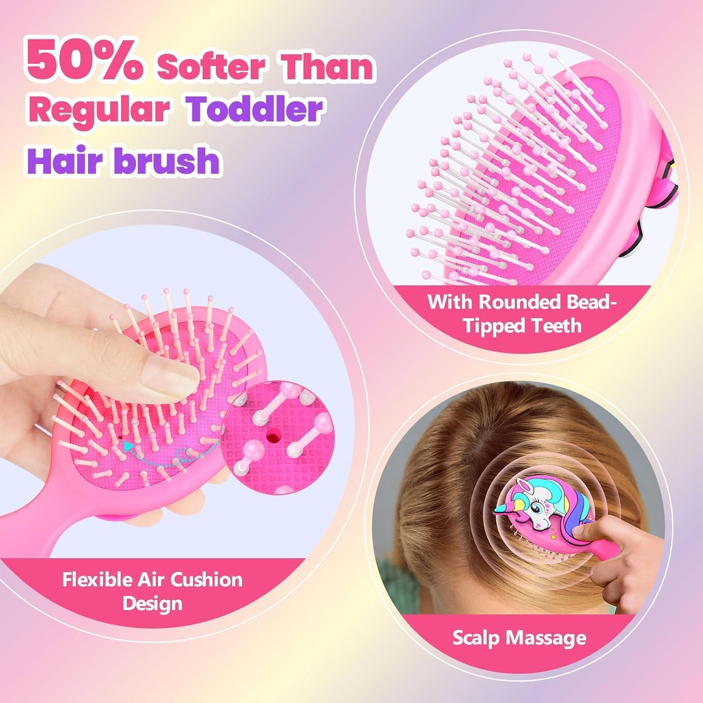 Toddler Hair Brush - Gentle Detangling Brush for Boys & Girls | Aqua Mini Unicorn Design, Travel-Friendly, Ball-Tip Bristles