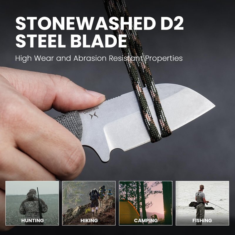 Kizer Deckhand Fixed Blade Hunting Knife with Sheath, D2 Blade Camping Knife G10+Micarta Handle Lightweight EDC Fixed Blade for Men Women Outdoor, for Hunting Survival 1062A1