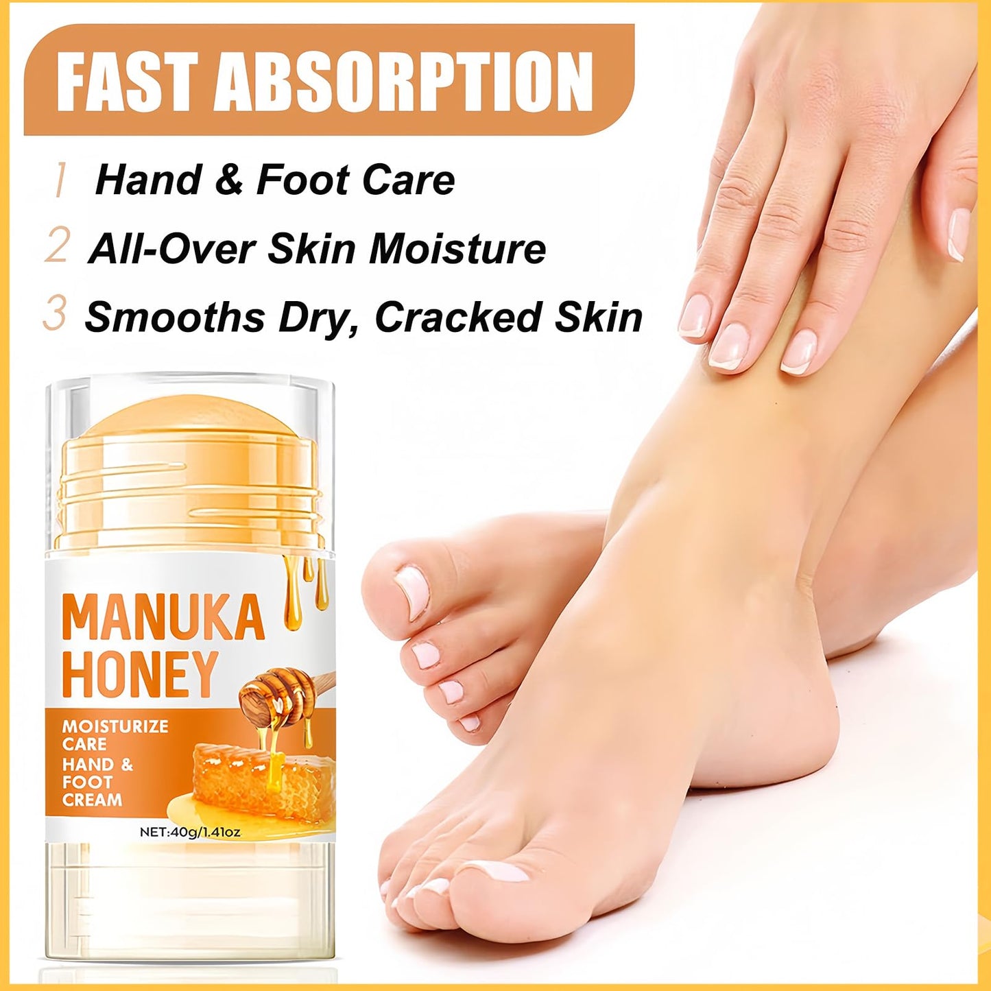 KAHSOSE 2Pcs Manuka Honey Foot Balm Stick, Moisturizing Hand and Foot Cream for Dry Cracked Heels, Heel Stick Balm for Women & Men, Callus Hydrating Cream for Hands, Elbows & Knees