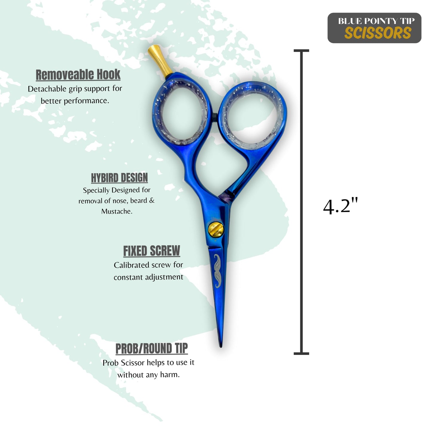 Massive Bee Store Rounded-Tip Trimming Scissors for Men – Stainless Steel High Carbon Beard, Mustache, and Ear Hair Grooming Scissor (Blue (Round-Tip))