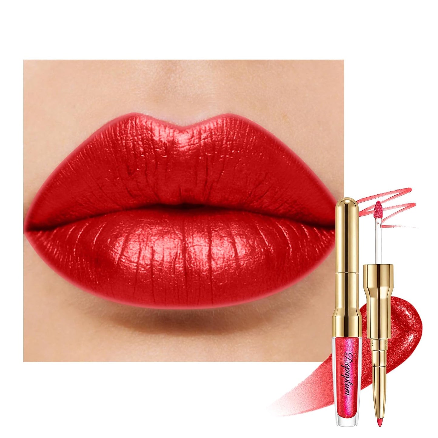 Pink Metallic Lipstick & Lip Liner Combo - Waterproof, Smudgeproof Shimmer Finish | Long Lasting Nude (GB24 Mauve Babe)