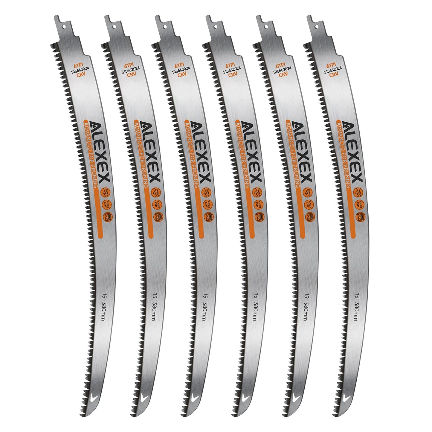 ALEXEX 6Pcs 15" Japanese Teeth Reciprocating Saw Blades for Wood Cutting and Tree Trimming, 6TPI Arc Curved Wood Sawzall Blades for PVC Pipe Cutting, Cr-V Sabre Sawzall Pruning Blades 15 Inch