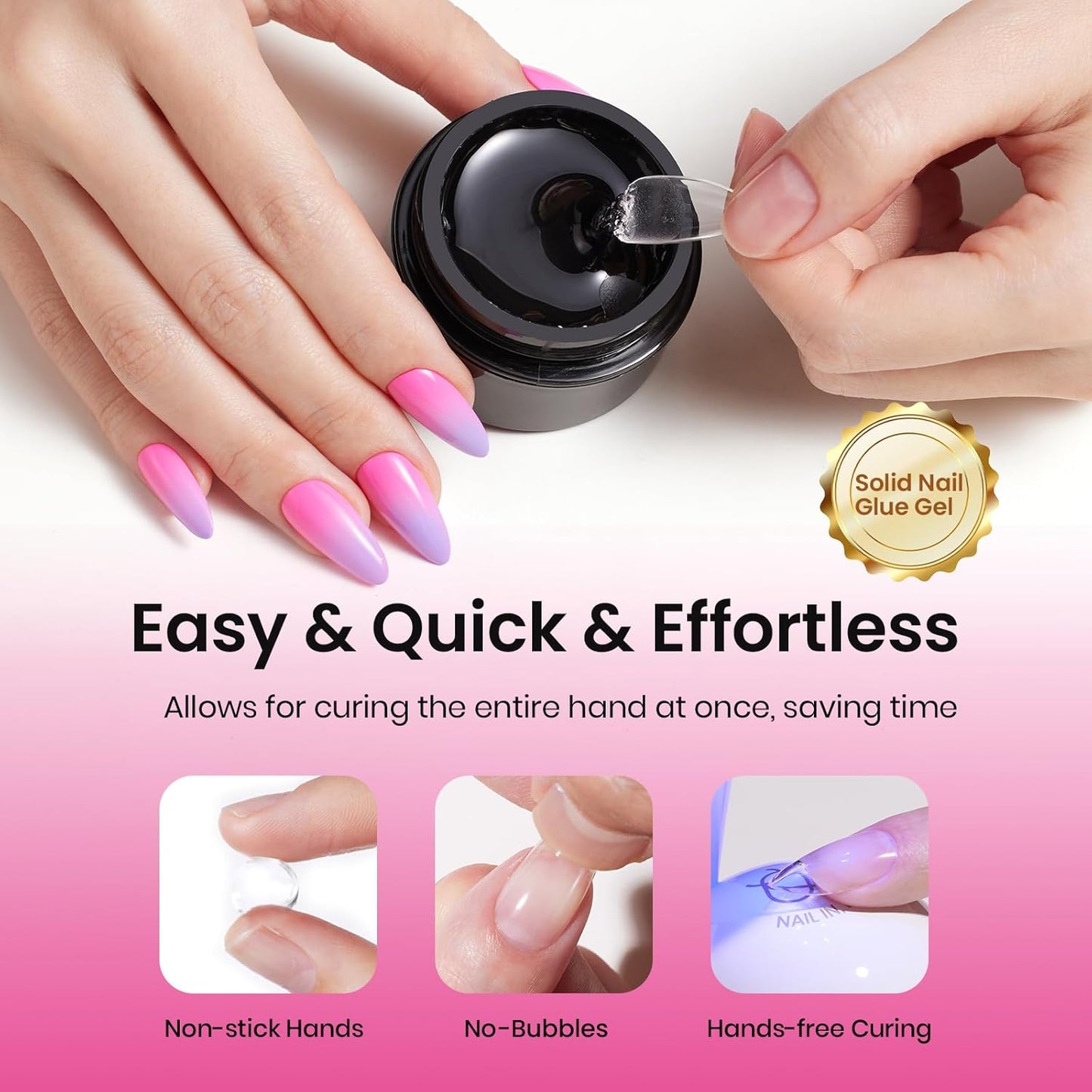 Beetles Gel Nail Kit - Almond Short 320pcs Nail Tips, Solid Glue & Mini Lamp | DIY Acrylic Press-On Set