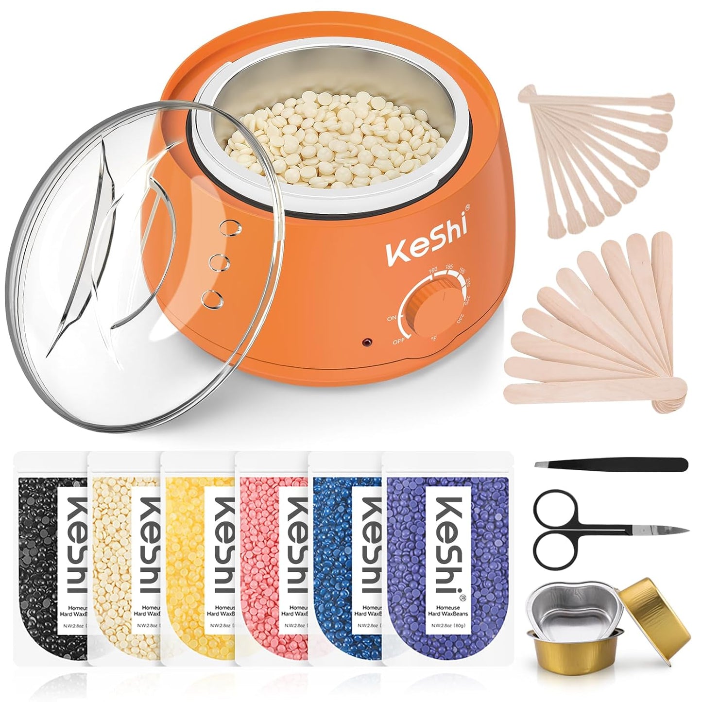 Painless Hair Removal Waxing Kit - KeShi Wax Warmer with 6 Bags Hard Wax Beans for Full Body, Legs, Face & Bikini | Ideal for Men & Women