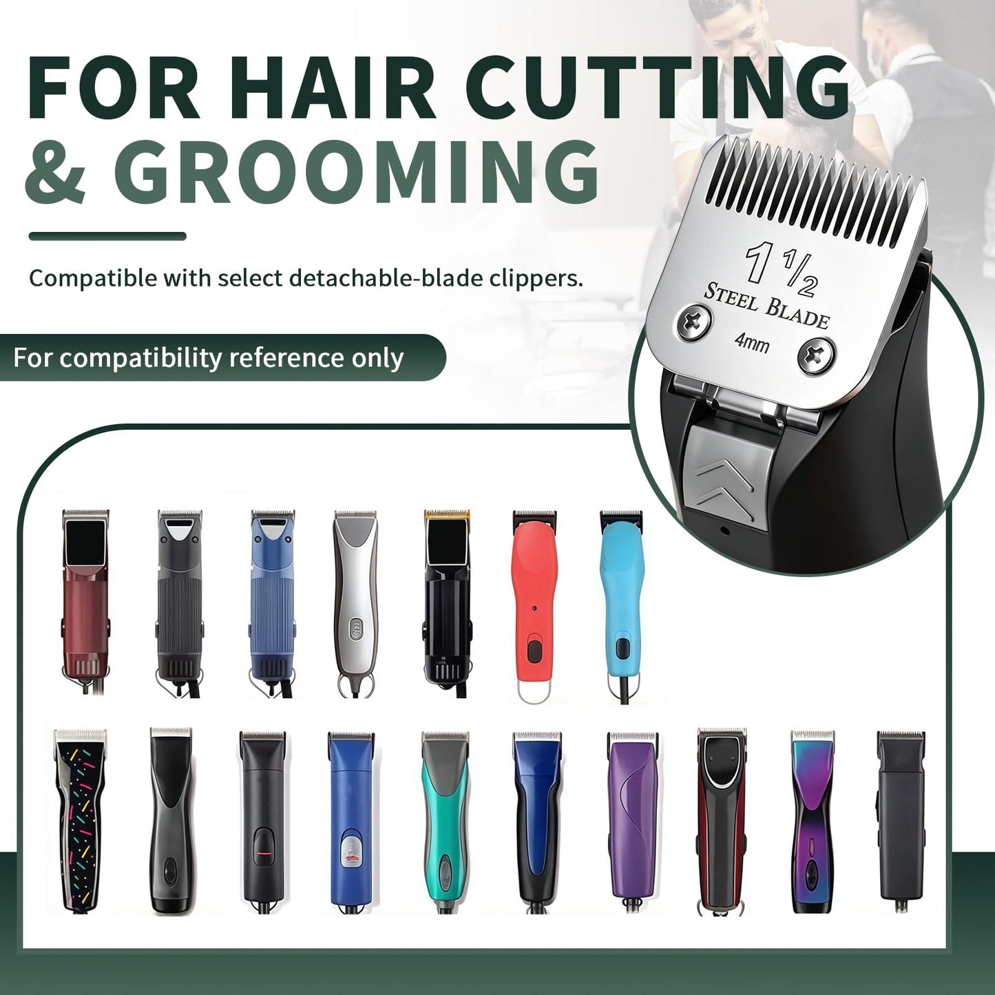 1-1/2 Clipper Blade 4mm Compatible with Oster Classic 76, Silver, 1 Pack
