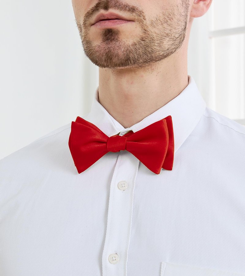 PenSee Mens Self Bow Tie Solid Red Jacquard Woven Silk Bow Ties