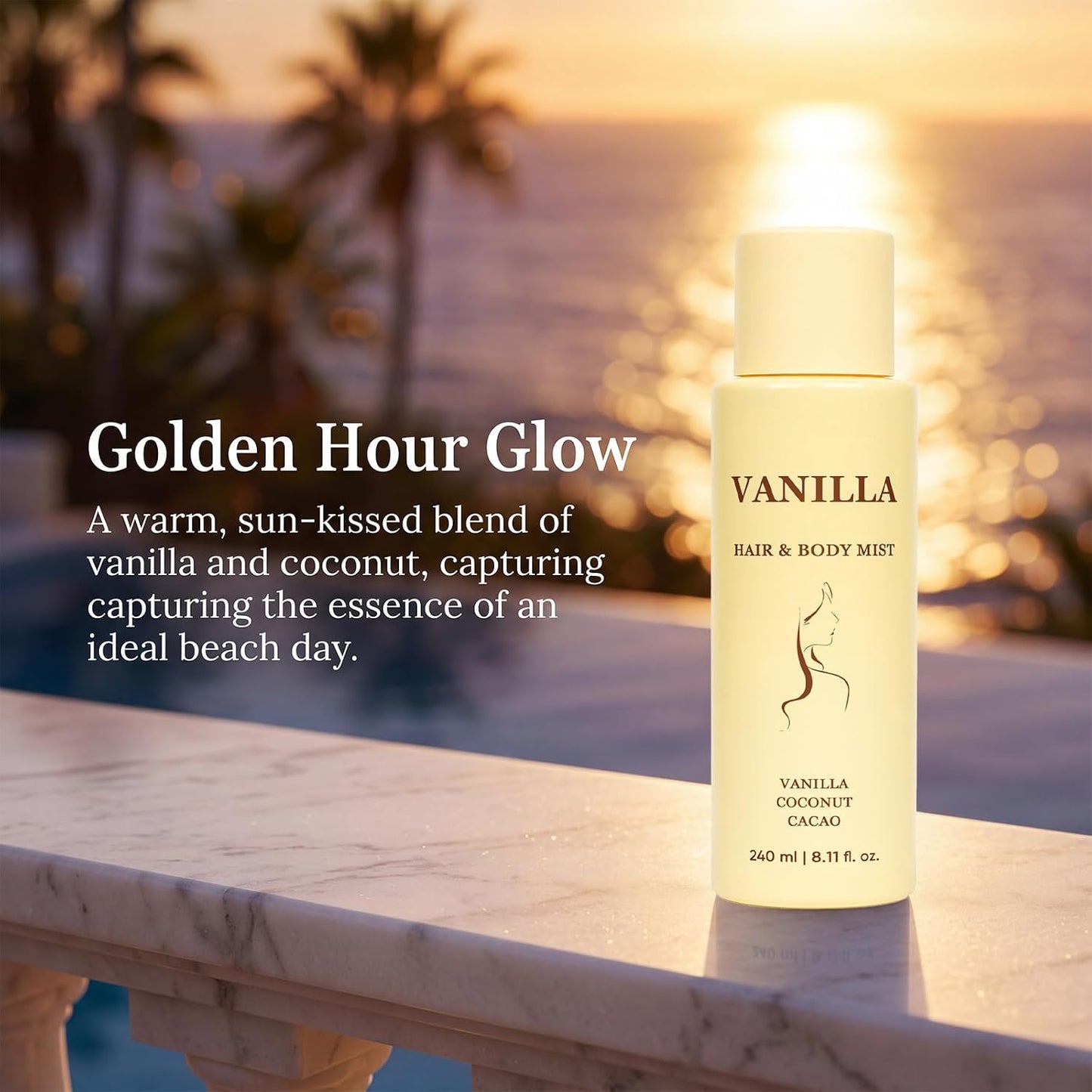 Vanilla Hair and Body Mist - Lightweight Tropical Vanilla Scent | Hydrating Mist for Skin & Hair, Long-Lasting Fragrance