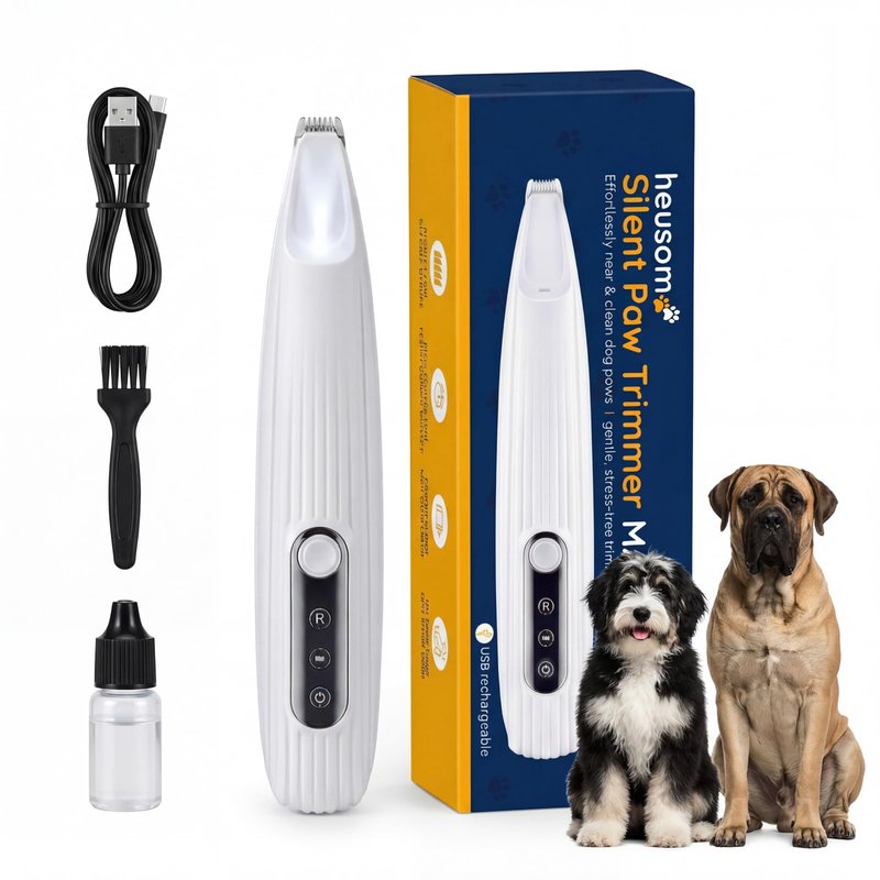 Heusom Silent Pet Paw Trimmer | Cordless Shaver for Dogs, Cats, Big & Small Animals with Light | Rechargeable Home and Salon Grooming Tool for Paws, Face, Ears, Butt