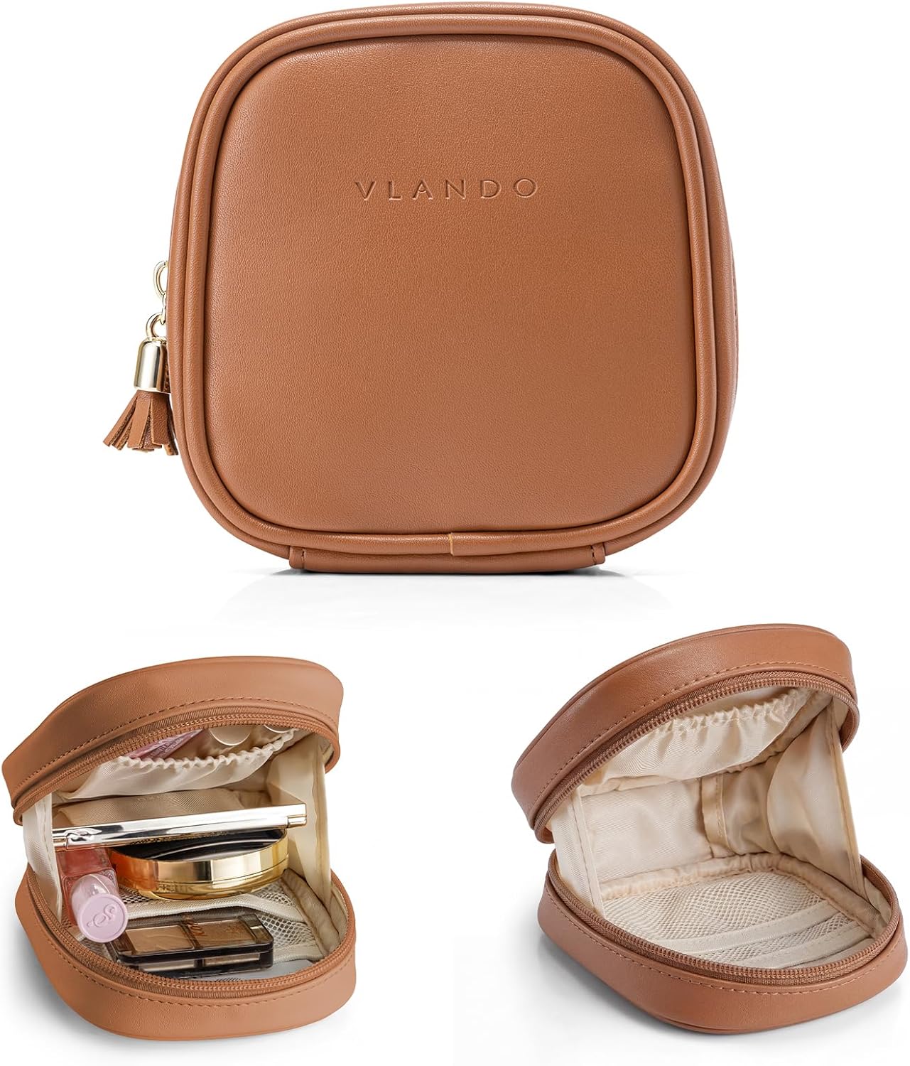 Mini Makeup Bag - Portable Travel Toiletry Organizer with Slip-in Pockets | Waterproof Design in Toffee
