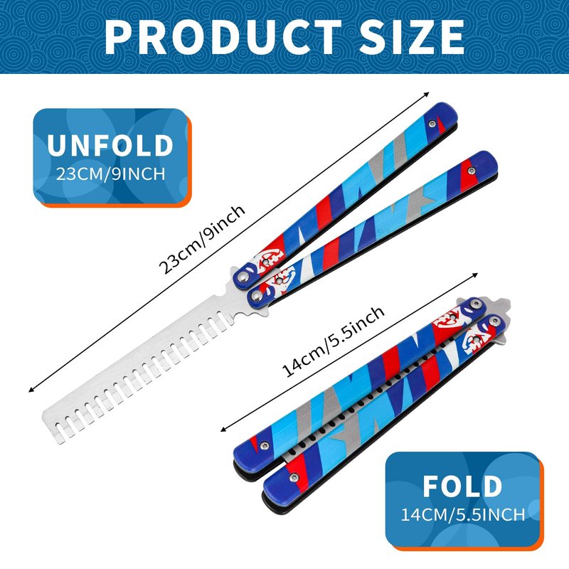 SVNR Butterfly Comb, Stainless Steel Folding Practice Combs, 3D Color Printing Tactical Butterfly-Open Pattern Knife Trainer for Sport Outdoor Use (Blue)