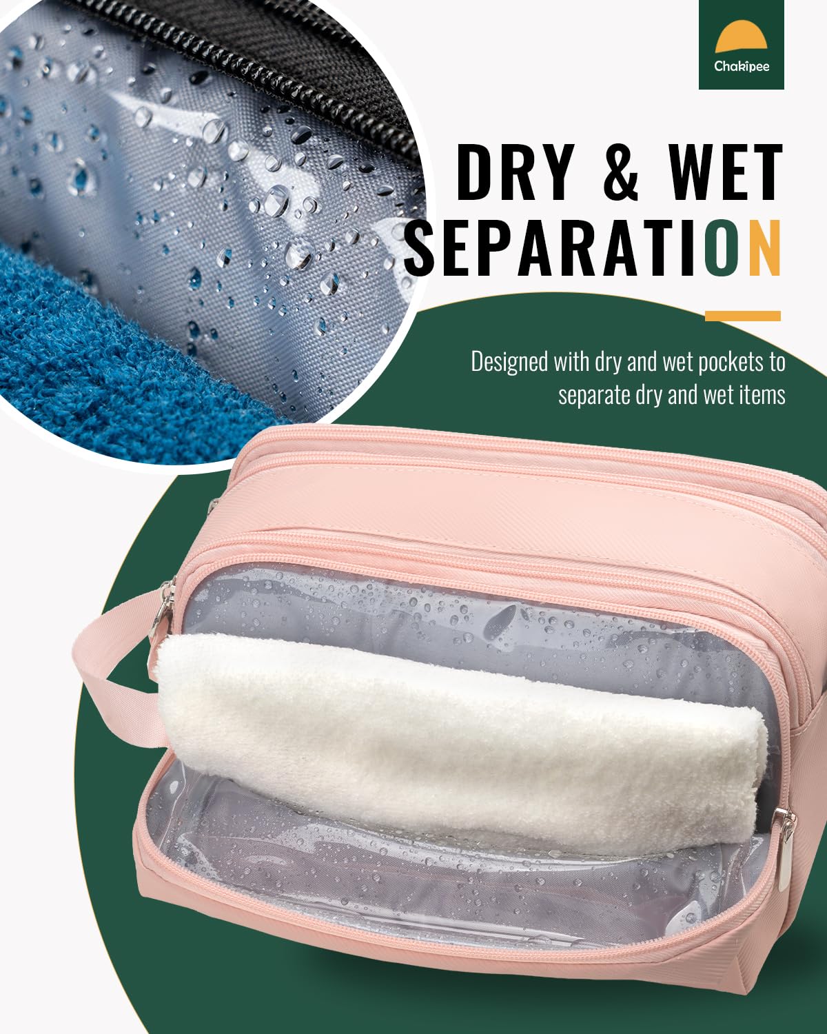 Chakipee Toiletry Bag for Women - Travel Toiletries Organizer Dopp Kit Water Resistant Cosmetic Bag for Toiletry Accessories, Lightweight Pink Toiletries Bags with Zippers, Bathroom Essentials