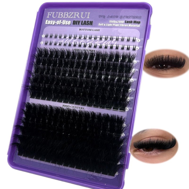 FUBBZRUI Lash Clusters with Bottoms Wispy Dramatic Individual Lashes D Curl 12-22mm Long Thick Mega Volume Eyelash Clsuters 150D+ 200D DIY Lash Extension