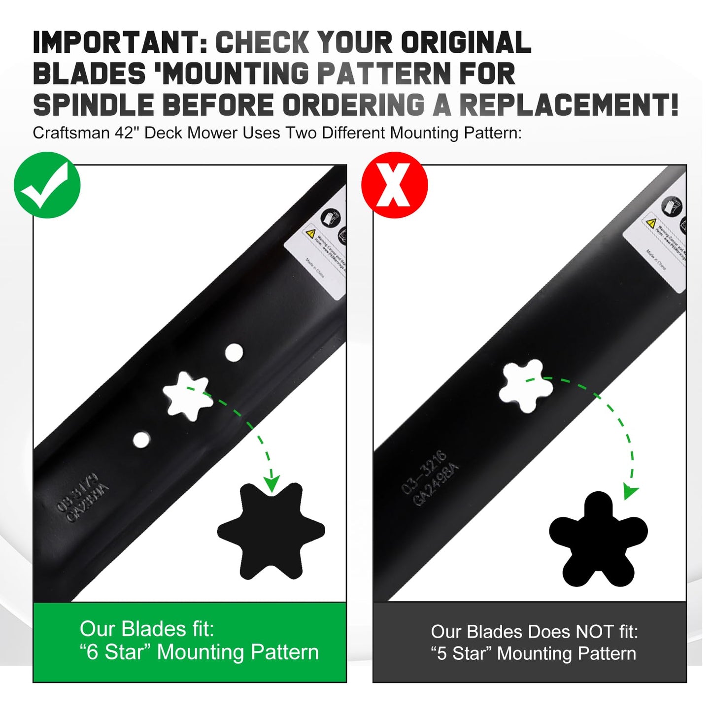 Grasscool 42 inch Mower Blades Replace Troy Bilt Cub Cadet 942-0616A for Bronco Pony XT1 LT42 42" Deck Zero Turn Lawn Tractor with 6 Star Mounting Pattern 742-0616A 742-0616 Mulching