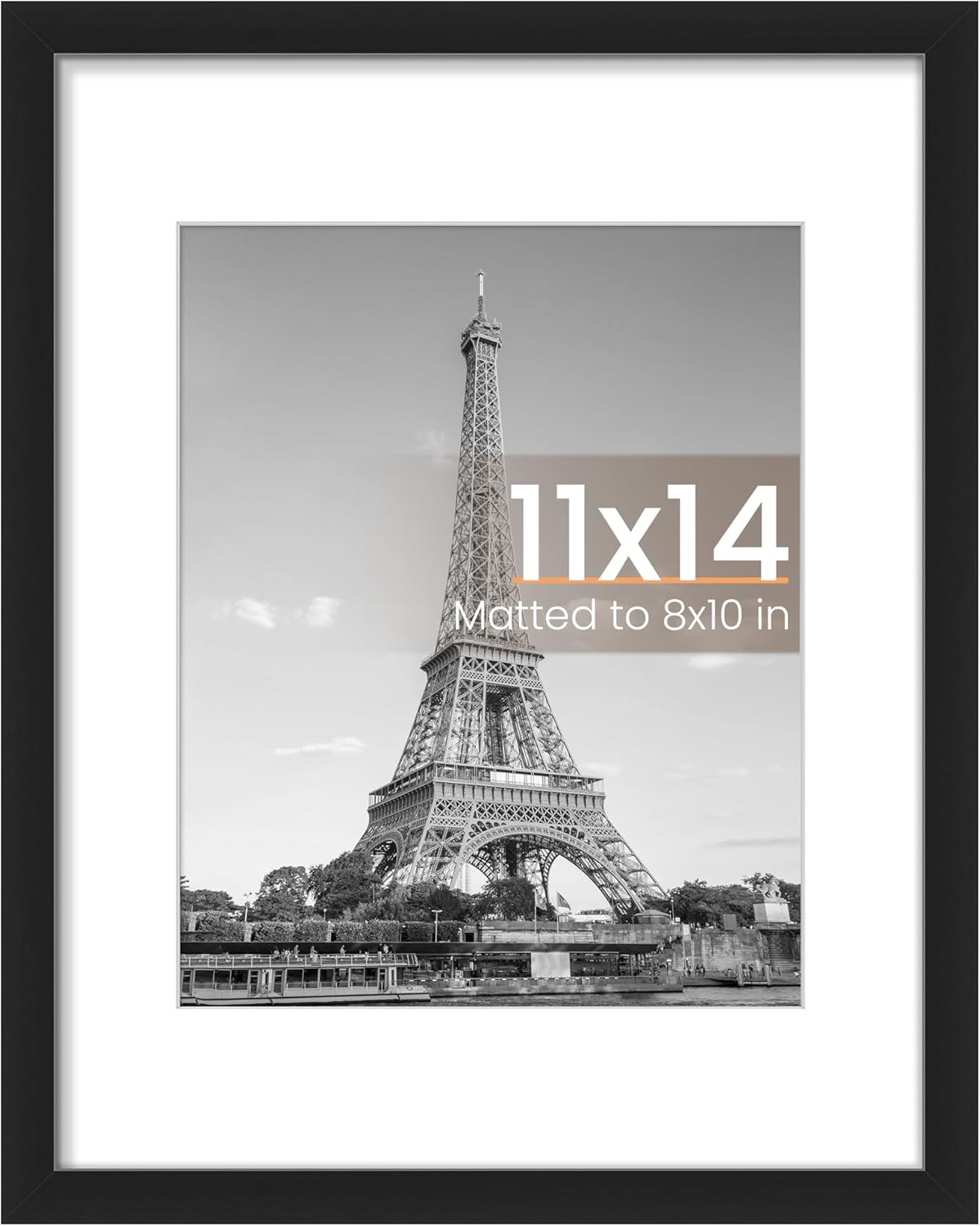 Upsimples 11x14 Picture Frame - Display 8x10 Photos with Mat or 11x14 Without Mat | Black Wall Hanging Frame