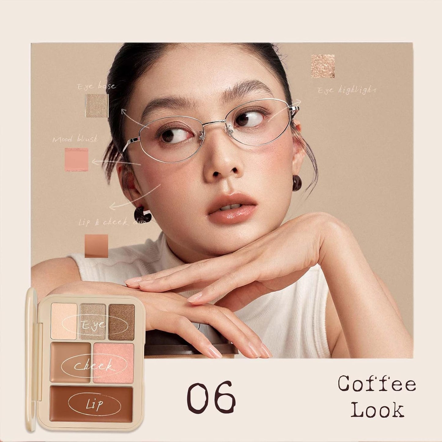 6 Color Multi-Use Face Palette - 5 in 1 Makeup Kit with Eyeshadow, Blush, Contour, Highlighter | Travel-Friendly Coffee Look